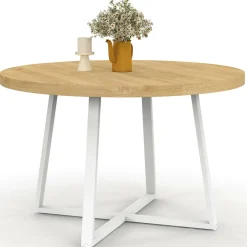 Table à manger ronde 4-6 personnes bois et blanc 110-150 cm*IDMarket New