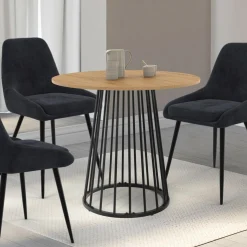 Table à manger ronde 4 personnes plateau bois et pied en métal noir 80 cm*IDMarket