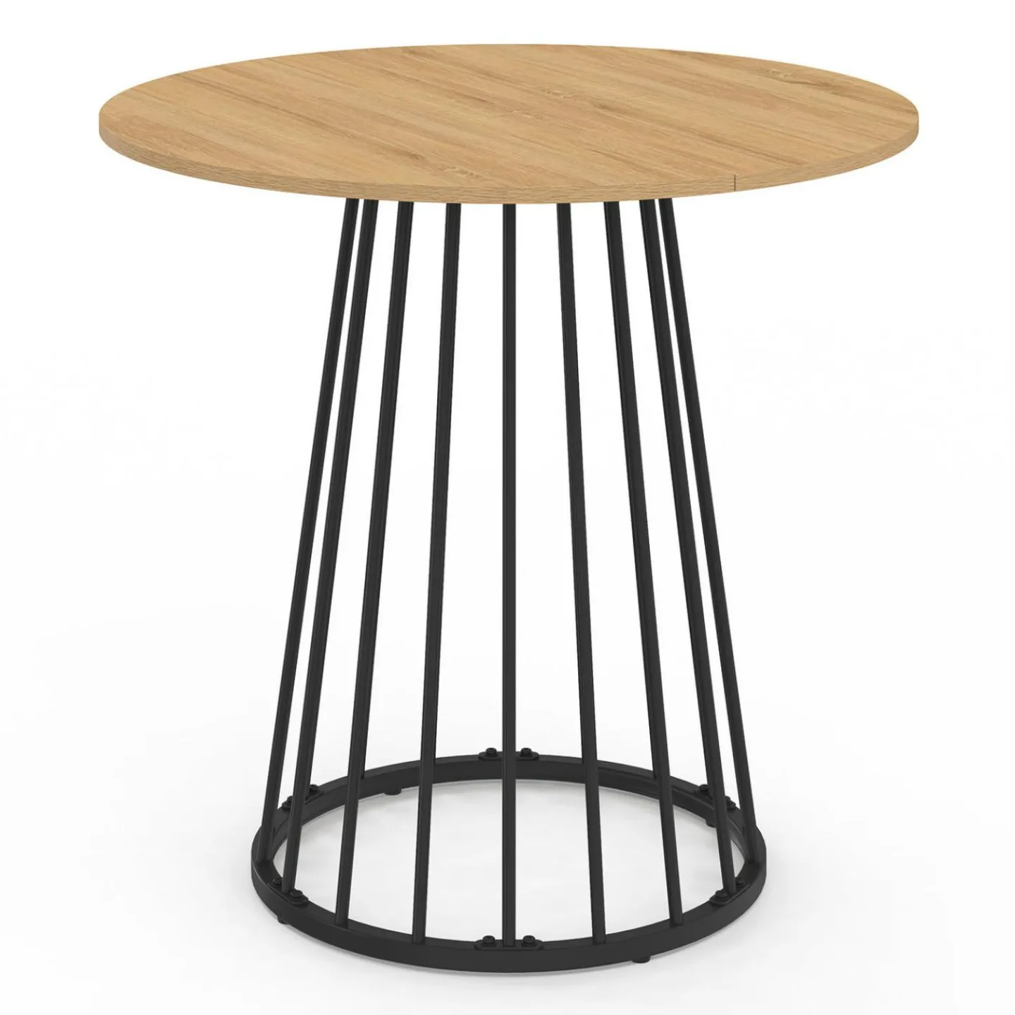 Table à manger ronde 4 personnes plateau bois et pied en métal noir 80 cm*IDMarket