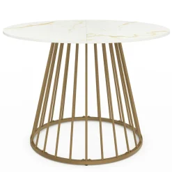 Table à manger ronde 6 personnes pied filaire laiton et plateau effet marbre blanc 110 cm*IDMarket Hot
