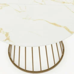 Table à manger ronde 6 personnes pied filaire laiton et plateau effet marbre blanc 110 cm*IDMarket Hot