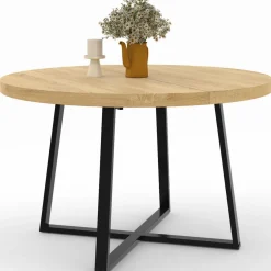 Table à manger ronde 4-6 personnes bois et noir*IDMarket Discount