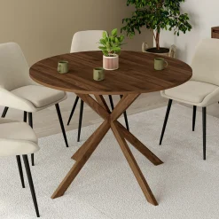 Table à manger ronde ALIX 6 personnes pied araignée noyer 110 cm*IDMarket Sale