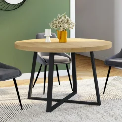 Table à manger ronde bois et noir 4-8 personnes*IDMarket Best