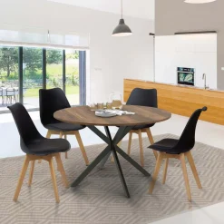 Table à manger ronde bois foncé et noir 110 cm*IDMarket Outlet