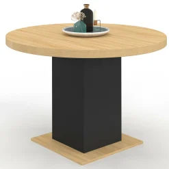 Table à manger ronde bois et noir 6 personnes*IDMarket Sale