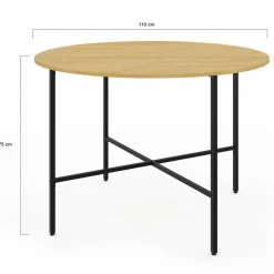 Table à manger ronde bois et métal 110 cm 4 personnes*IDMarket Outlet