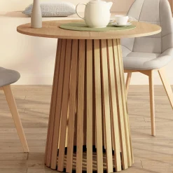 Table à manger ronde CARMEN 6 personnes pied bois en lattes et plateau bois 80 cm*IDMarket Best