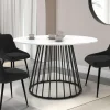 Table à manger ronde effet marbre blanc et pied en métal*IDMarket Discount