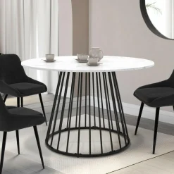 Table à manger ronde effet marbre blanc et pied en métal*IDMarket Discount