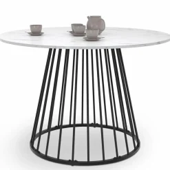 Table à manger ronde effet marbre blanc et pied en métal*IDMarket Discount