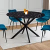Table à manger ronde effet marbre noir pied araignée métal noir*IDMarket Sale