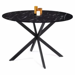 Table à manger ronde effet marbre noir pied araignée métal noir*IDMarket Sale
