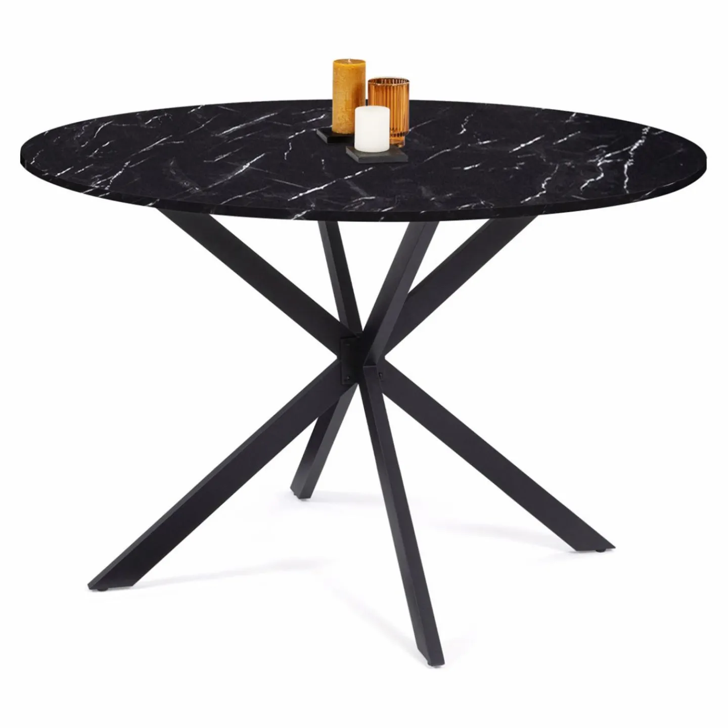 Table à manger ronde effet marbre noir pied araignée métal noir*IDMarket Sale