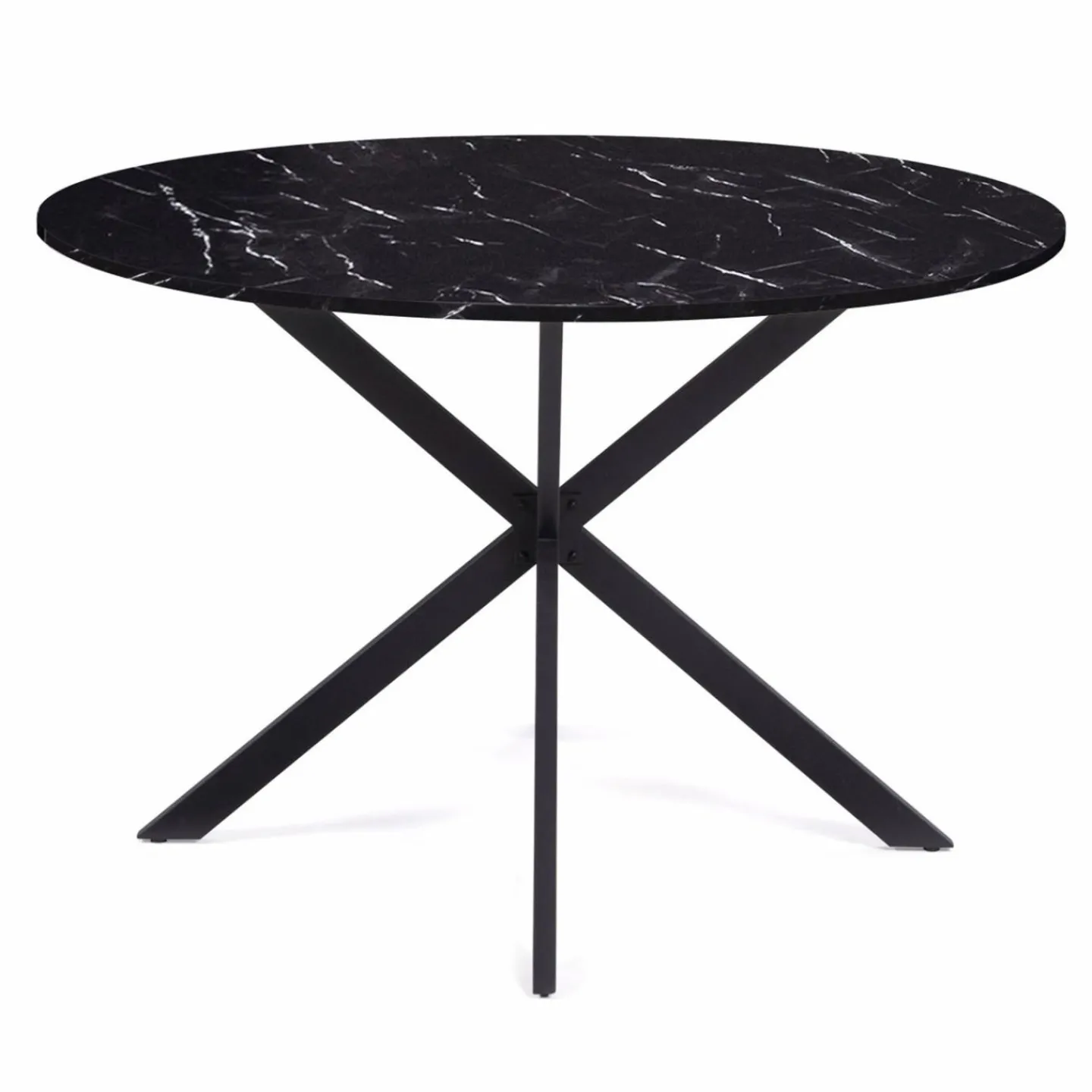 Table à manger ronde effet marbre noir pied araignée métal noir*IDMarket Sale