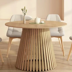 Table à manger ronde en bois 6 personnes pied en lattes plateau bois*IDMarket Clearance
