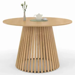 Table à manger ronde en bois 6 personnes pied en lattes plateau bois*IDMarket Clearance