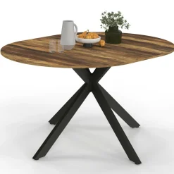 Table à manger ronde extensible bois foncé et noir 110-150 cm 4-8 personnes pied araignée*IDMarket Discount