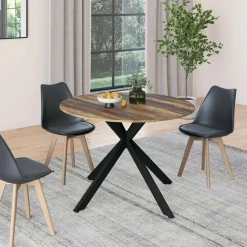 Table à manger ronde extensible bois foncé et noir 110-150 cm 4-8 personnes pied araignée*IDMarket Discount