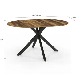 Table à manger ronde extensible bois foncé et noir 110-150 cm 4-8 personnes pied araignée*IDMarket Discount