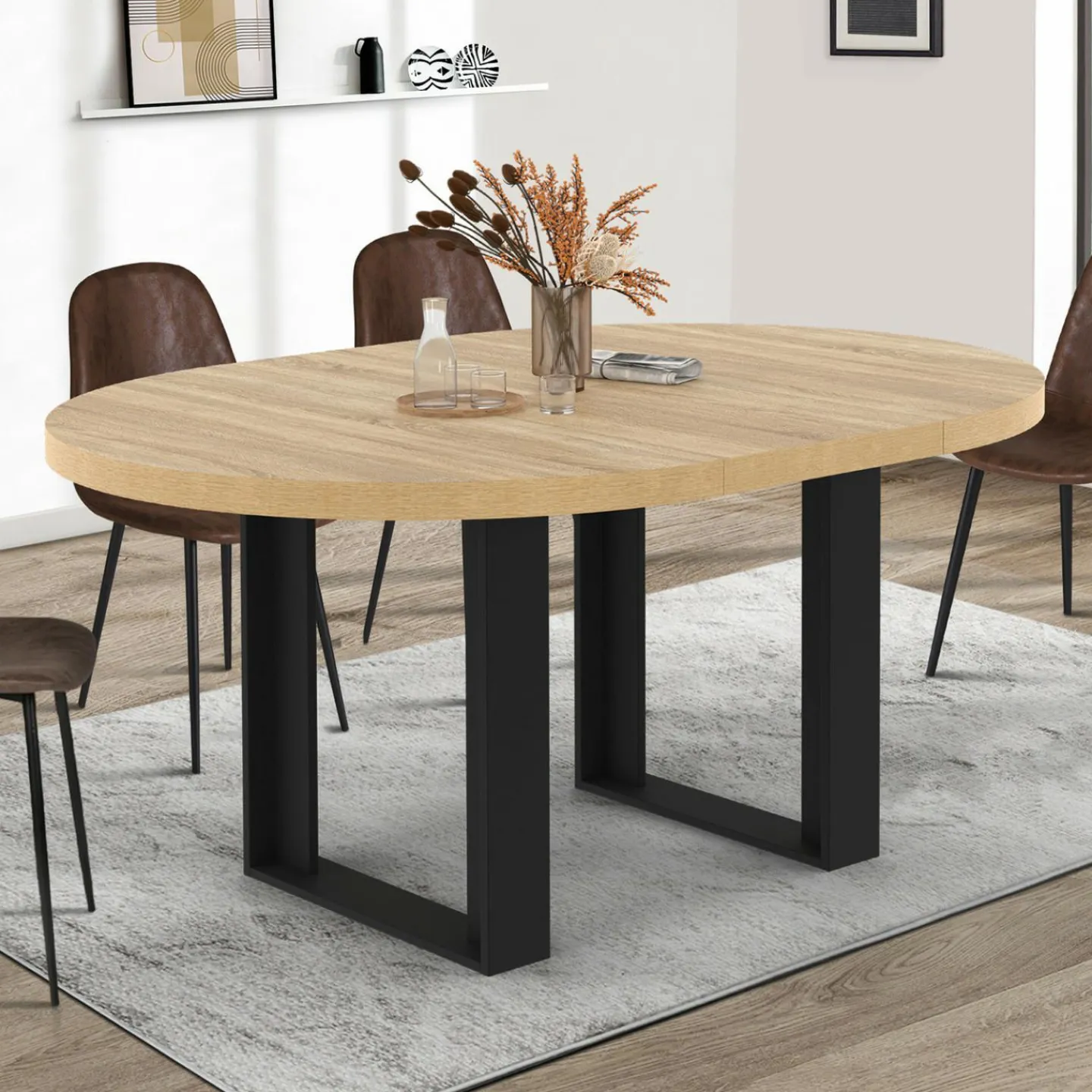 Table à manger ronde extensible bois et noir 4-6 personnes*IDMarket Hot