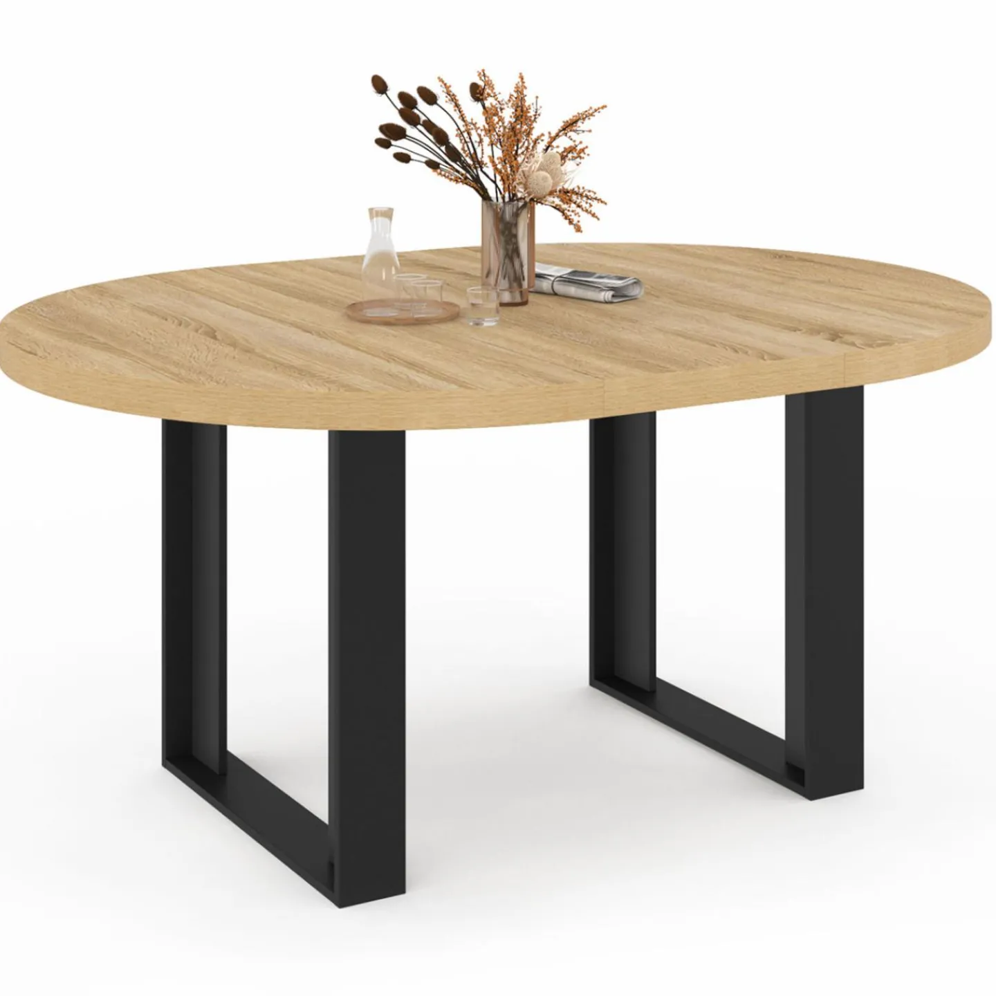 Table à manger ronde extensible bois et noir 4-6 personnes*IDMarket Hot