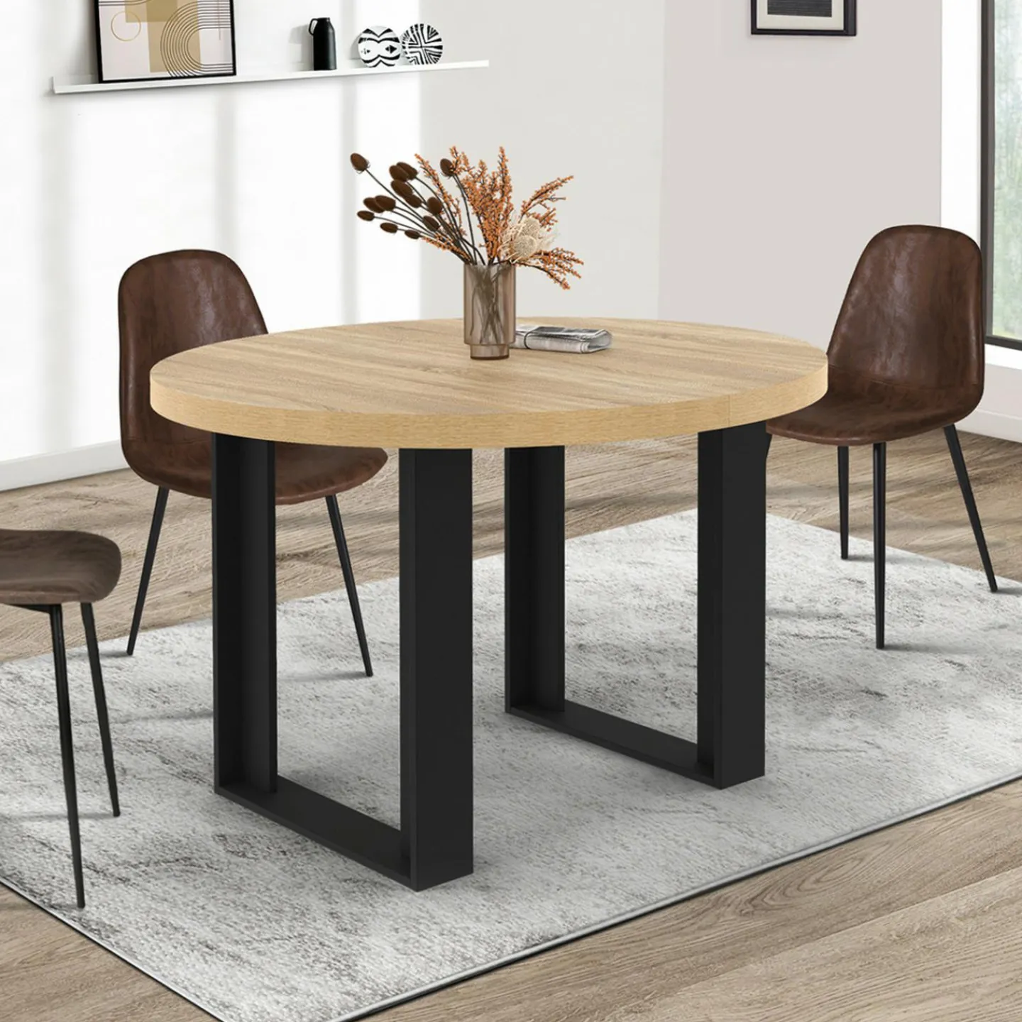 Table à manger ronde extensible bois et noir 4-6 personnes*IDMarket Hot