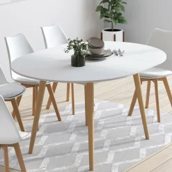 Table à manger ronde extensible 4-8 personnes blanc pied bois 110-150 cm*IDMarket Best