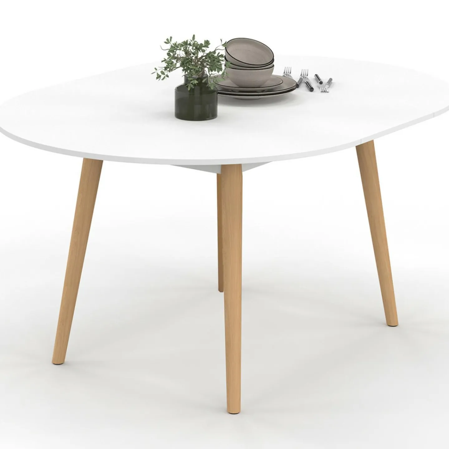 Table à manger ronde extensible 4-8 personnes blanc pied bois 110-150 cm*IDMarket Best