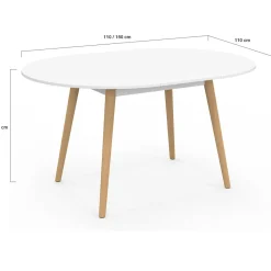 Table à manger ronde extensible 4-8 personnes blanc pied bois 110-150 cm*IDMarket Best