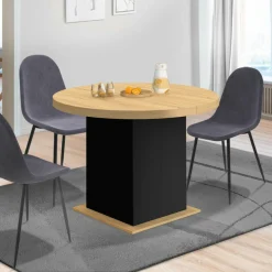 Table à manger ronde extensible 110-200 cm 4-10 personnes bois et noir style moderne*IDMarket Clearance