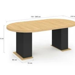 Table à manger ronde extensible 110-200 cm 4-10 personnes bois et noir style moderne*IDMarket Clearance