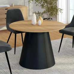 Table à manger ronde extensible 4-8 personnes bois effet hêtre et pied noir 110-150 cm*IDMarket Outlet