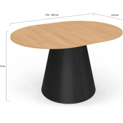 Table à manger ronde extensible 4-8 personnes bois effet hêtre et pied noir 110-150 cm*IDMarket Outlet
