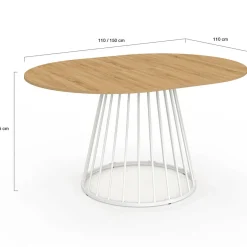Table à manger ronde extensible 110-150 cm 4-8 personnes plateau bois et pied filaire métal blanc*IDMarket