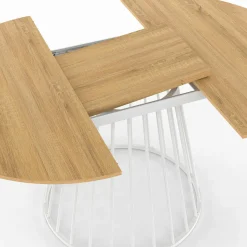 Table à manger ronde extensible 110-150 cm 4-8 personnes plateau bois et pied filaire métal blanc*IDMarket