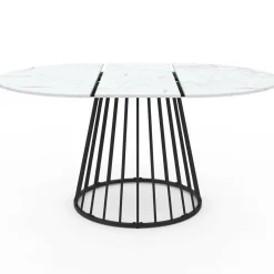 Table à manger ronde extensible 110-150 cm 4-8 personnes plateau effet marbre blanc et pied filaire métal noir*IDMarket Online