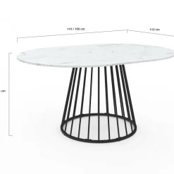 Table à manger ronde extensible 110-150 cm 4-8 personnes plateau effet marbre blanc et pied filaire métal noir*IDMarket Online