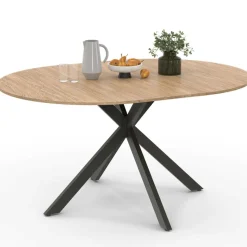 Table à manger ronde extensible noir et bois pour 6-8 personnes*IDMarket Sale