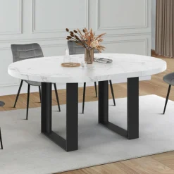 Table à manger ronde extensible de 110-150 cm pour 4 à 6 personnes à l’effet marbre*IDMarket Best