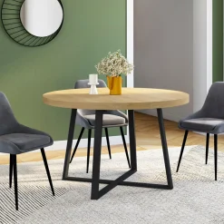 Table à manger ronde extensible 110-200 cm 4-10 personnes en bois et pieds noirs*IDMarket Outlet