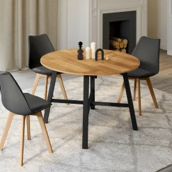 Table à manger ronde extensible bois et métal noir*IDMarket Best