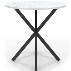 Table à manger ronde plateau effet marbre blanc pied araignée noir 4 personnes*IDMarket Discount