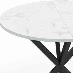 Table à manger ronde plateau effet marbre blanc pied araignée noir 4 personnes*IDMarket Discount