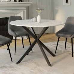 Table à manger ronde plateau effet terrazzo et noir 110 cm*IDMarket Discount