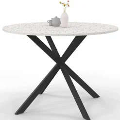 Table à manger ronde plateau effet terrazzo et noir 110 cm*IDMarket Discount
