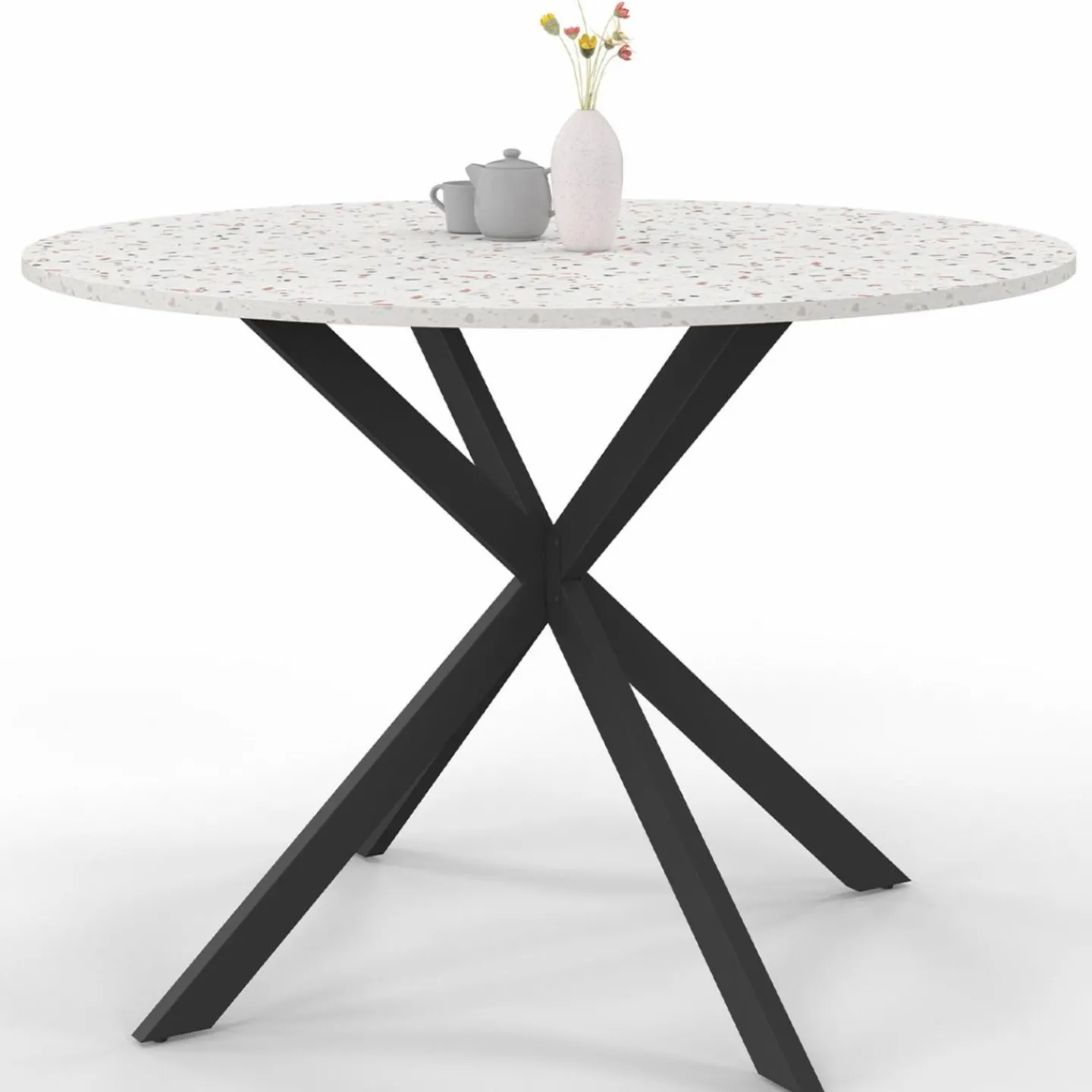 Table à manger ronde plateau effet terrazzo et noir 110 cm*IDMarket Discount
