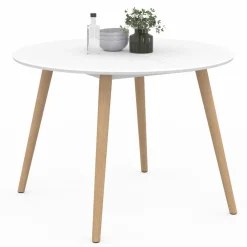 Table à manger ronde scandinave 110 cm blanc*IDMarket