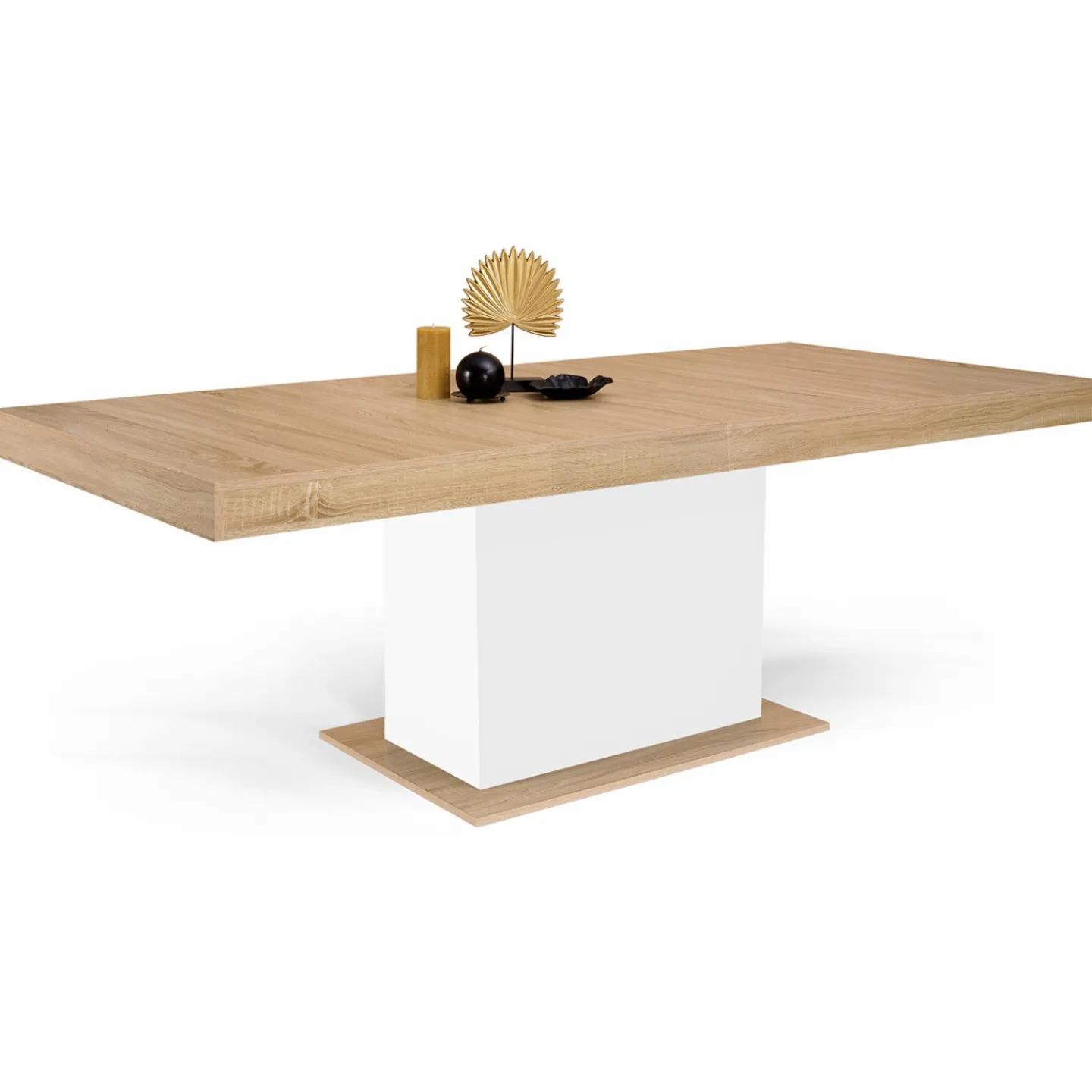 Table avec pied central bois et blanc extensible*IDMarket Best