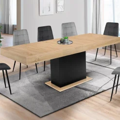 Table avec pied central bois et noir extensible*IDMarket